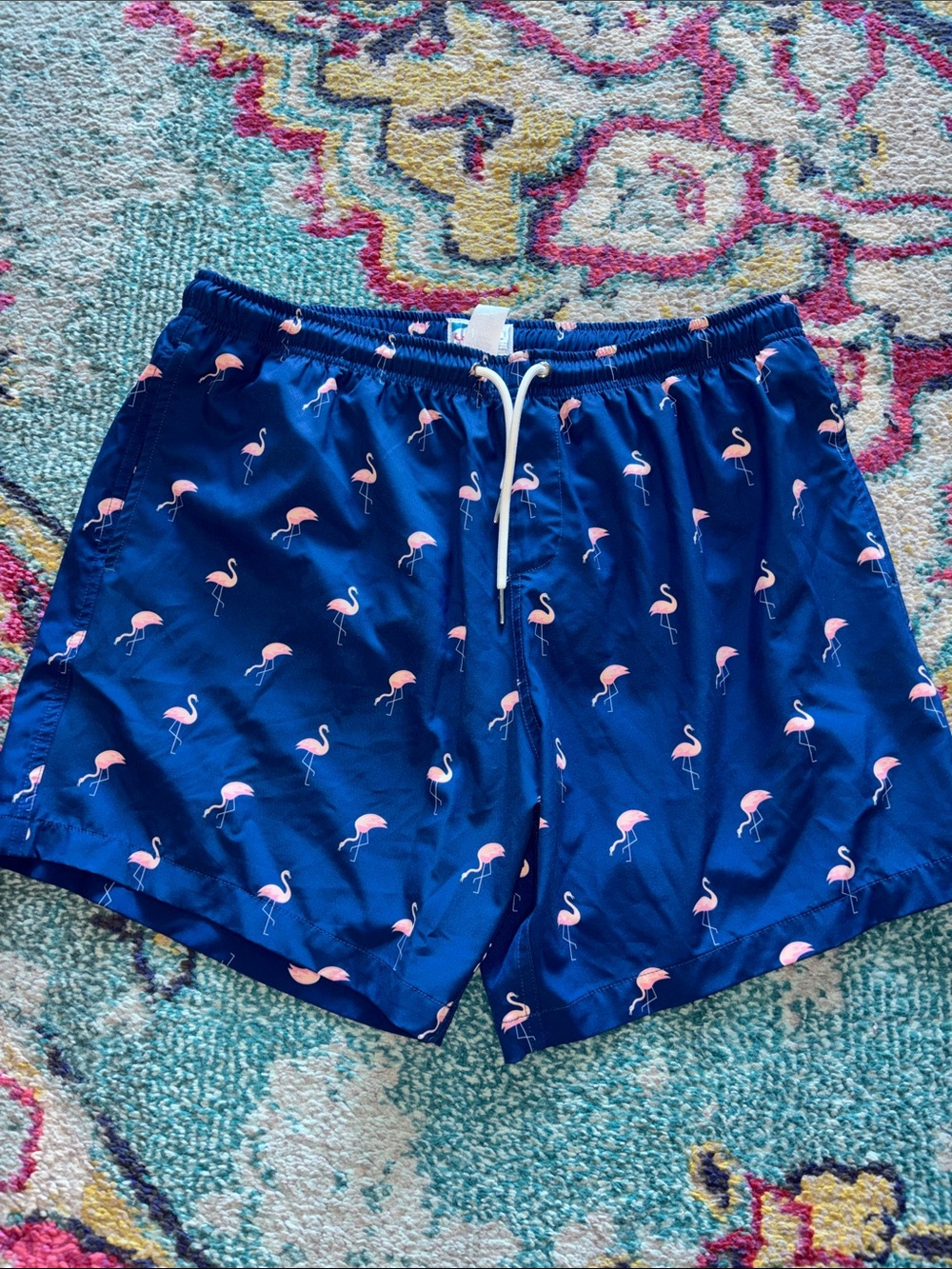 Bermies Navy Flamingo Miami Swim Shorts